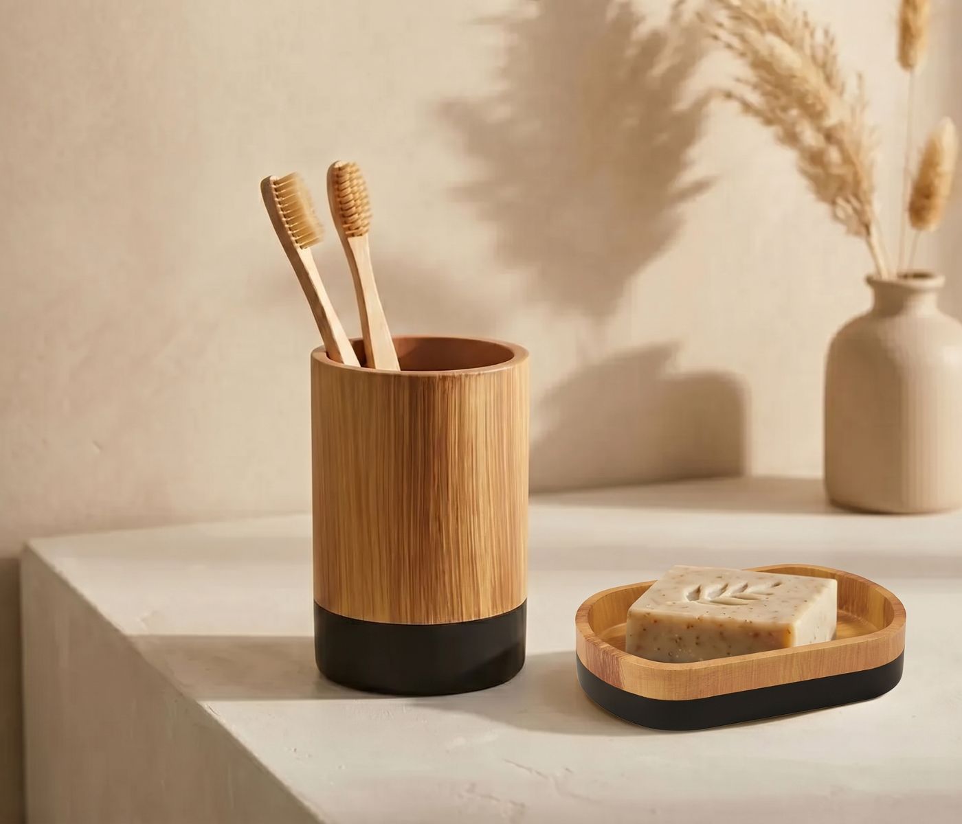 Стакан для зубных щеток ABRAU / АБРАУ коричнево-черный - фото 1