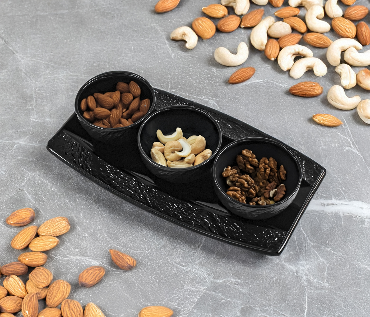 Набор для сервировки LAVA (маленькое блюдо и 3 пиалы, черный) - фото 1