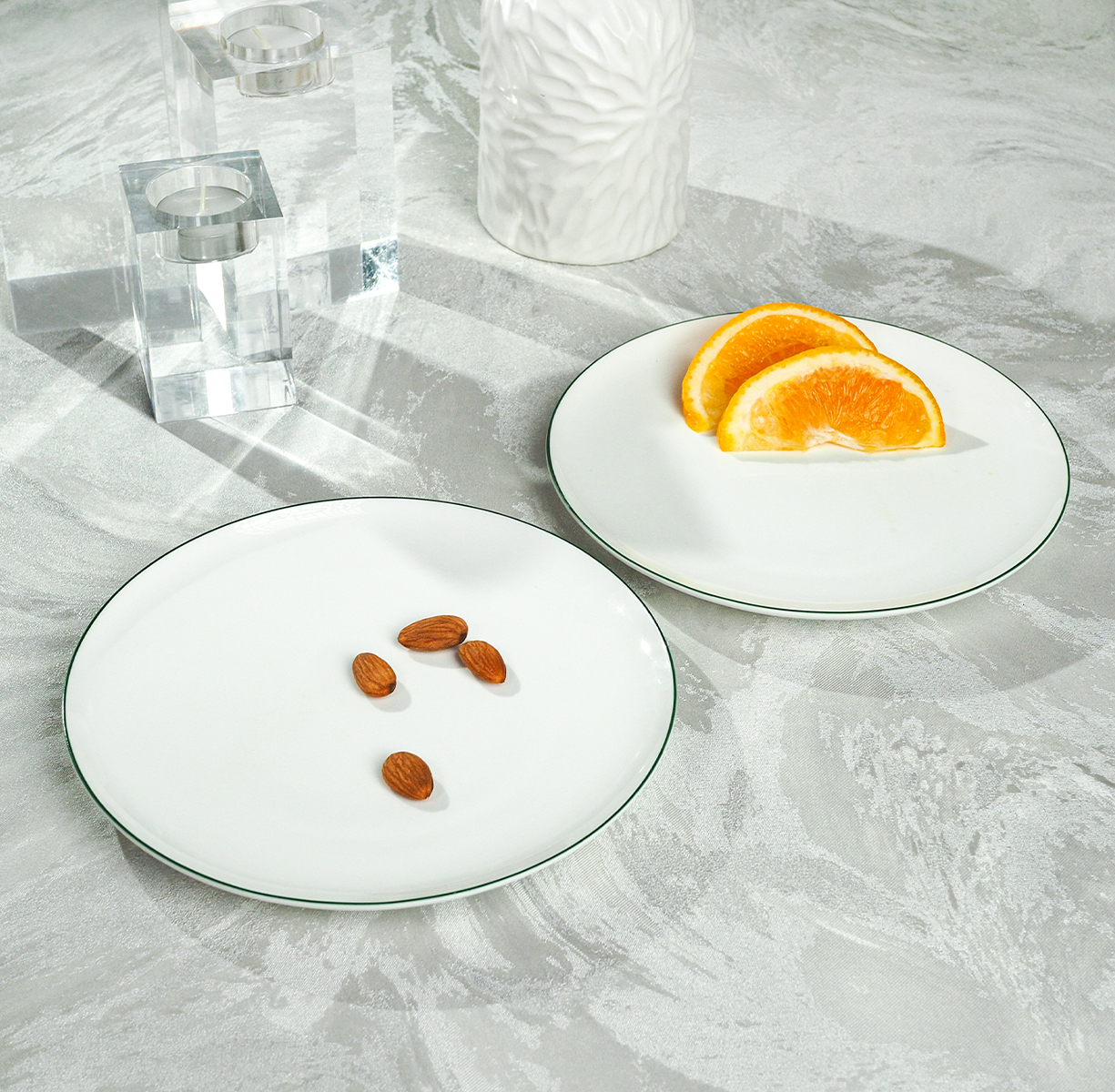 Набор тарелок закусочных SYMBOL (белый с зеленым кантом, 2 шт) - фото 1