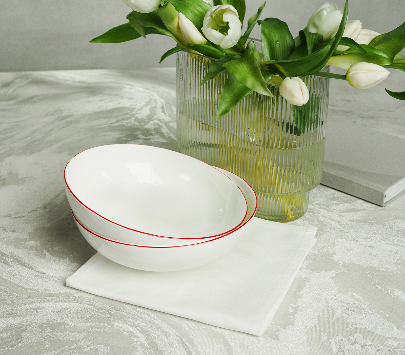 Набор глубоких тарелок SYMBOL (белый с красным кантом, 2 шт) - фото 1