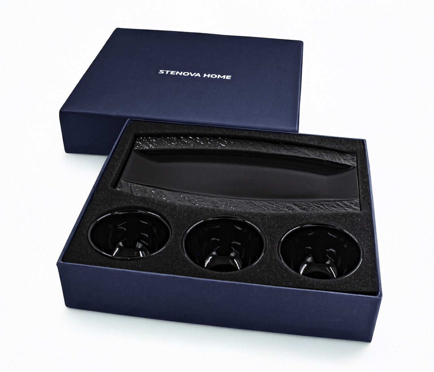 Набор для сервировки LAVA (маленькое блюдо и 3 пиалы, черный) - фото 4