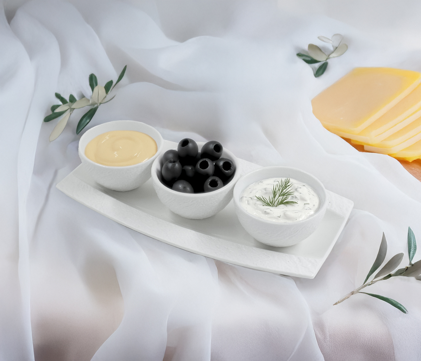 Набор для сервировки LAVA (маленькое блюдо и 3 пиалы, белый) - фото 1