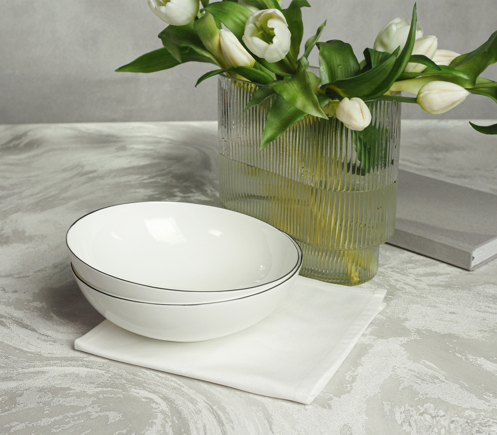 Набор глубоких тарелок SYMBOL (белый с серым кантом, 2 шт) - фото 1