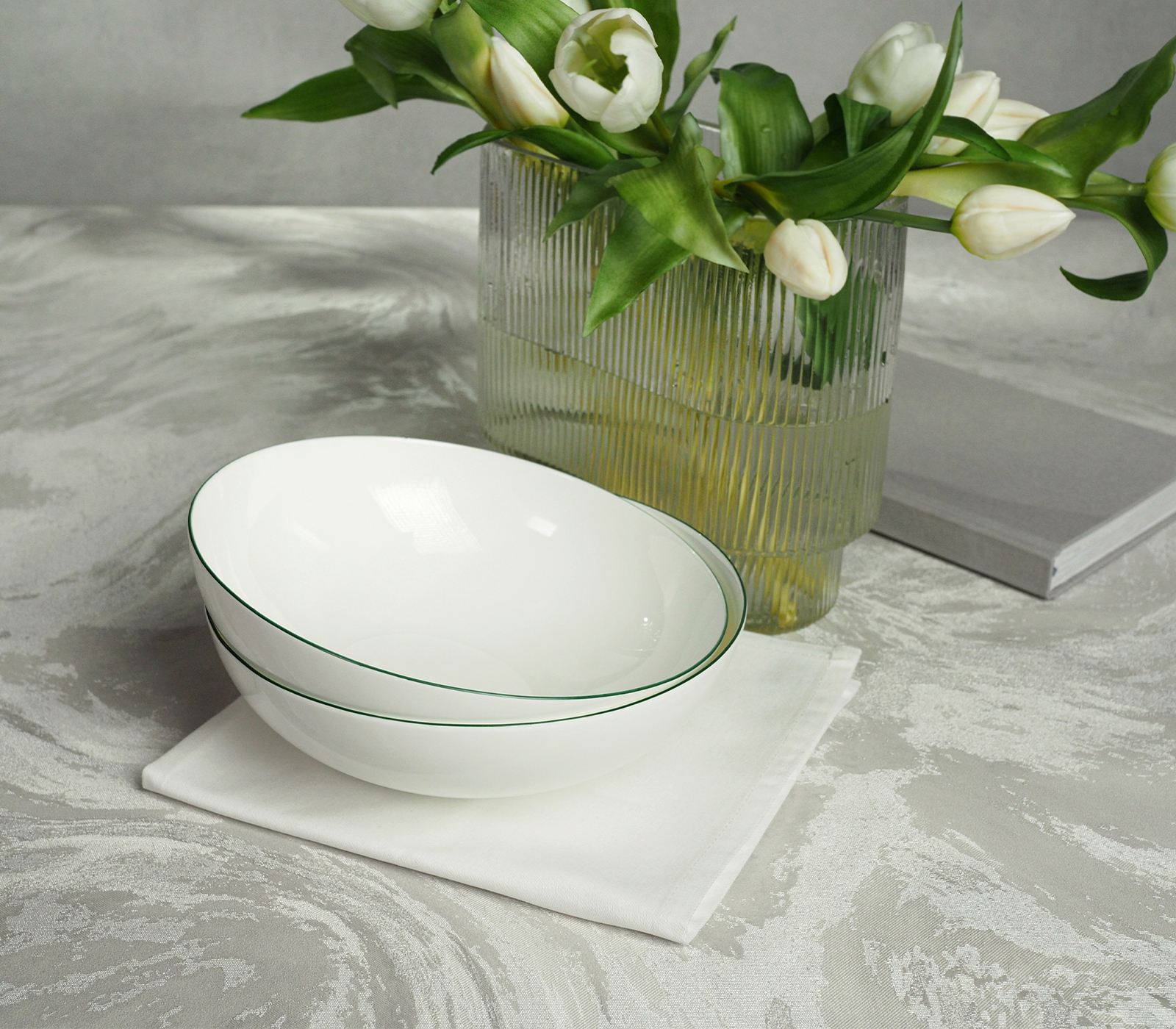 Набор глубоких тарелок SYMBOL (белый с зеленым кантом, 2 шт) - фото 1